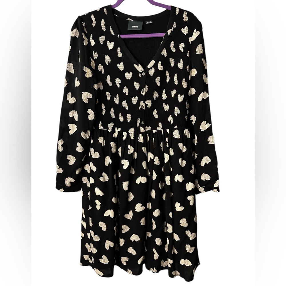 Anthropologie Maeve Heart Print Long Sleeve Fit & Flare Lined Dress, size M